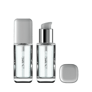 P-BO8841-PMP - SOFT SQUARE GLASS BOTTLE, PP CAP, 30 ml -  WITH PUMP